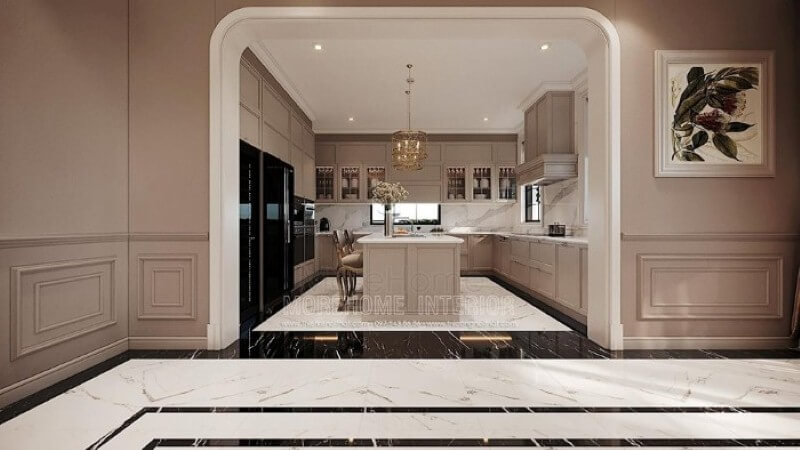 Tủ bếp chữ U phong cách đương đại đẹp cho biệt thự, nhà phố, chung cư cao cấp. Tủ bếp gỗ, tủ bếp gỗ tự nhiên, tủ bếp tân cổ điển