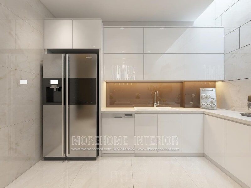 Lựa chọn tủ bếp màu trắng tinh tế mang lại không gian sang trọng và nhẹ nhàng hơn